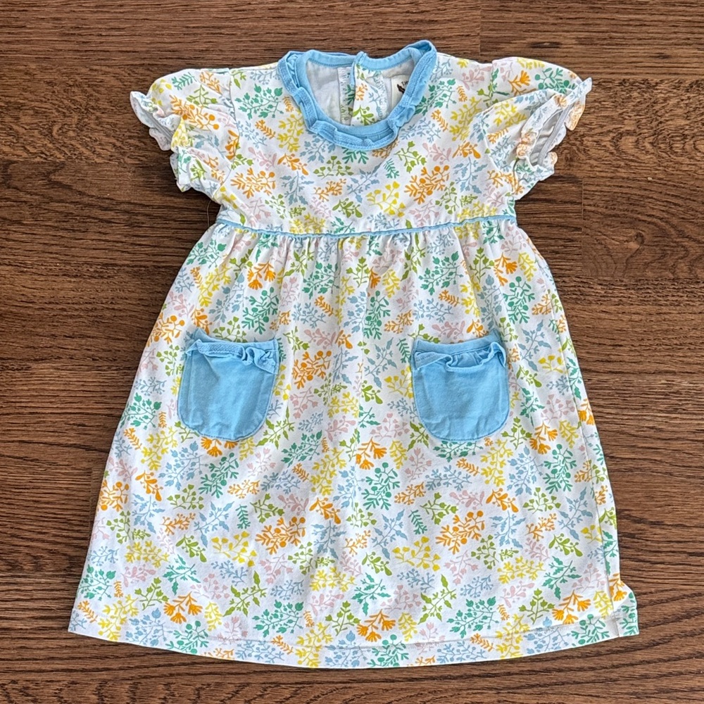 The Oaks Apparel Floral Print Dress with Blue Trim and Pockets